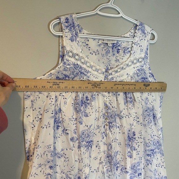 EILEEN WEST Floral Cotton Lawn Chemise Women's Nightgown L Blue Floral Pockets - Picture 5 of 7